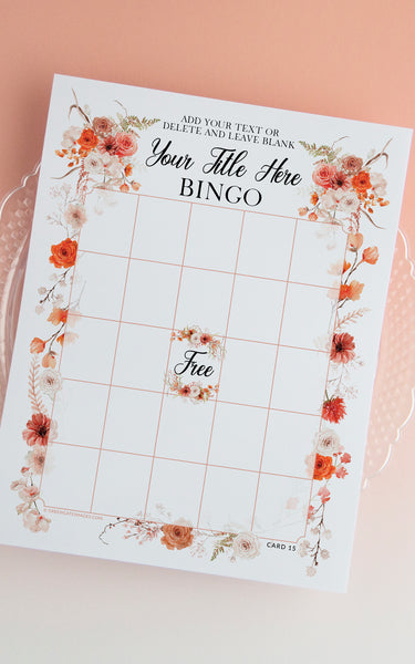 FILLABLE Bingo Template - Fall/Burnt Orange Flowers - Greengate Images
