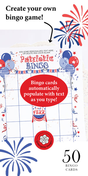 FILLABLE Patriotic Bingo Template - Greengate Images