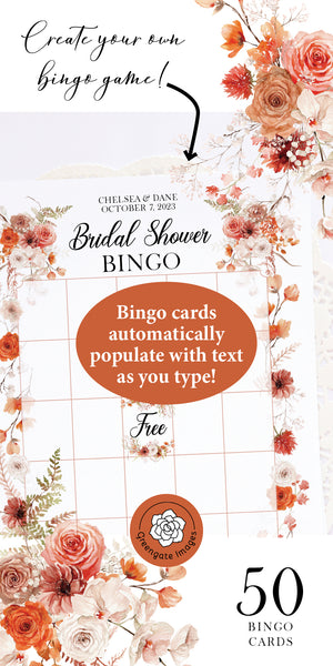 FILLABLE Bingo Template - Fall/Burnt Orange Flowers - Greengate Images