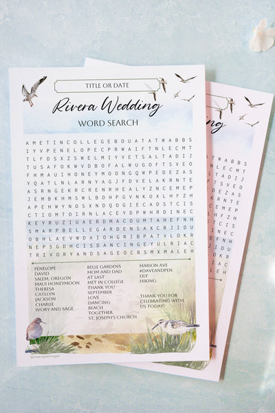 Build-Your-Own Word Search Template - Beach Birds - Printable Digital Download by Greengate Images
