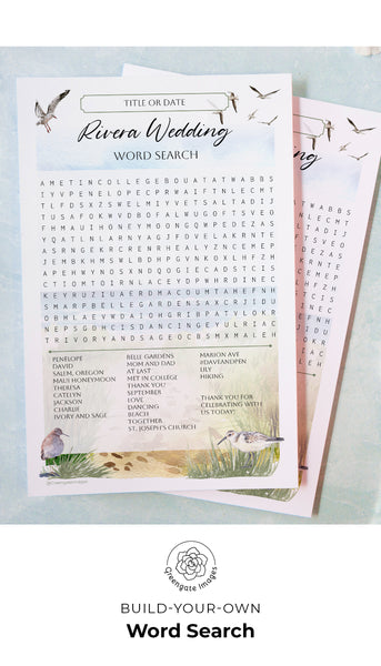 Build-Your-Own Word Search Template - Beach Birds - Printable Digital Download by Greengate Images