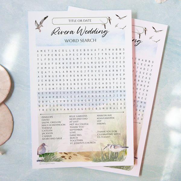 Build-Your-Own Word Search Template - Beach Birds - Printable Digital Download by Greengate Images