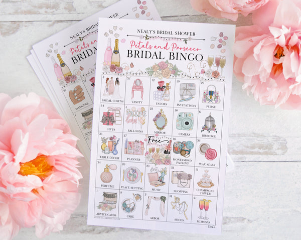 Petals & Prosecco/Champagne Bridal Shower Bingo Cards - Greengate Images