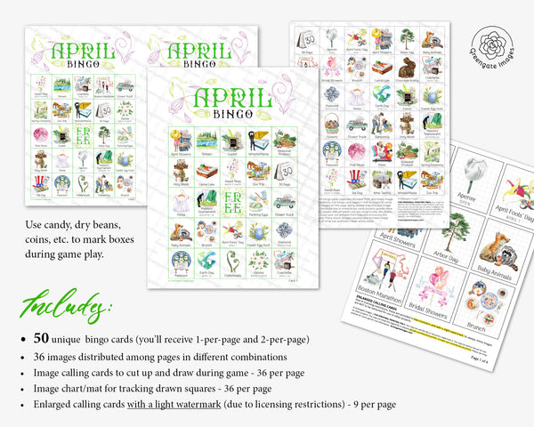 April Bingo - Printable Digital Download by Greengate Images