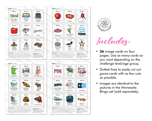 Minnesota Memory Game - Printable Digital Download by Greengate Images