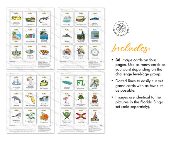 Florida Memory Game - Printable Digital Download by Greengate Images