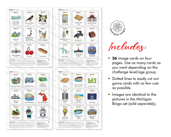 Michigan Memory Game - Printable Digital Download by Greengate Images