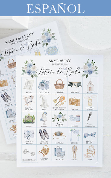Lotería de Boda - 100 card, Personalization, Dusty Blue - Greengate Images