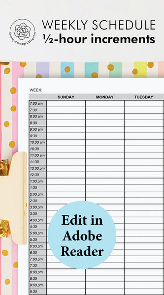 Weekly Planner w/Half-Hour Increments - Greengate Images