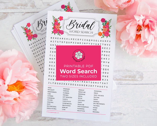 Hot Pink + Orange Bridal Word Search - Greengate Images