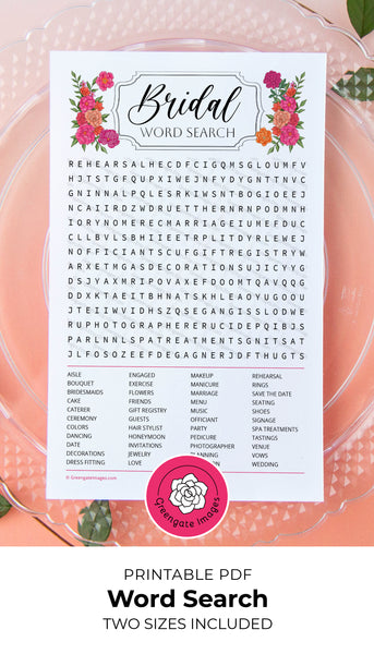Hot Pink + Orange Bridal Word Search - Greengate Images
