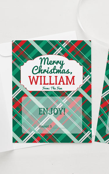 Gift Card Holder - Christmas Plaid - Printable Digital Download by Greengate Images