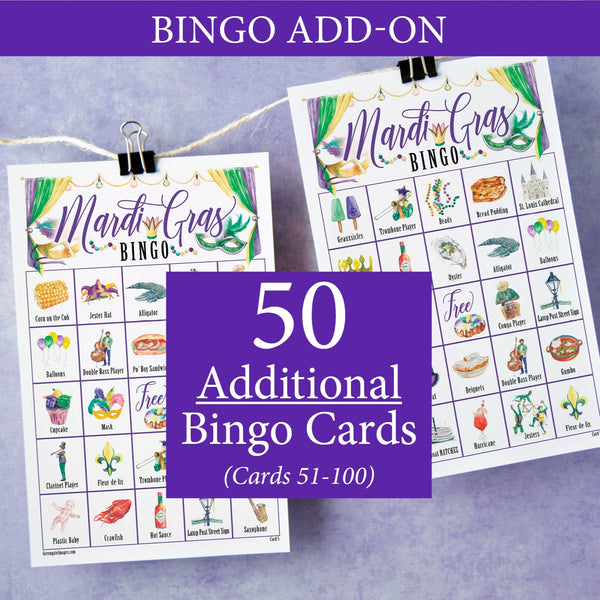 ADD-ON: 50 additional Mardi Gras (Color) Bingo Cards - Greengate Images
