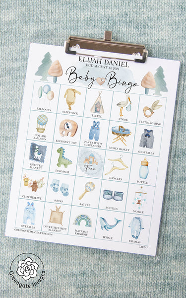 Baby Shower Bingo - Personalization, Boy/Blue - Greengate Images