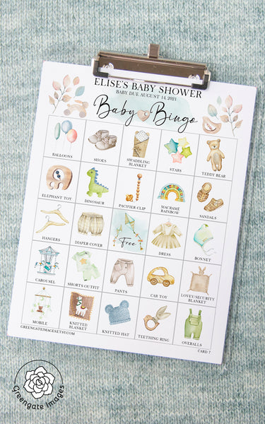 Baby Shower Bingo - Personalization, Both Genders - Greengate Images