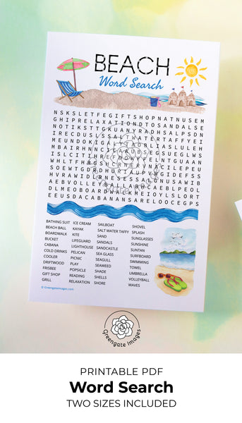 Beach Word Search - Greengate Images