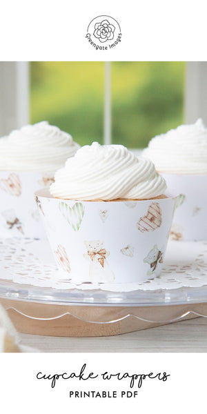 Bears and Green Hearts Cupcake Wrapper - Greengate Images