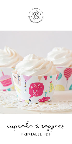 Birthday Cupcake Wrappers - Pink Happy Day Pattern - Greengate Images