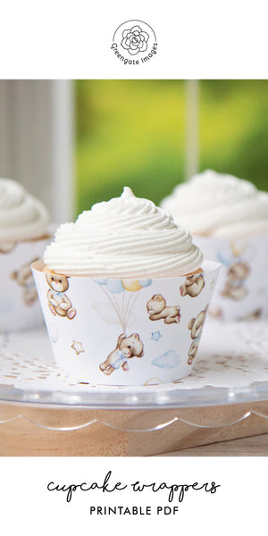 Bears and Blue Balloons Cupcake Wrapper - Greengate Images