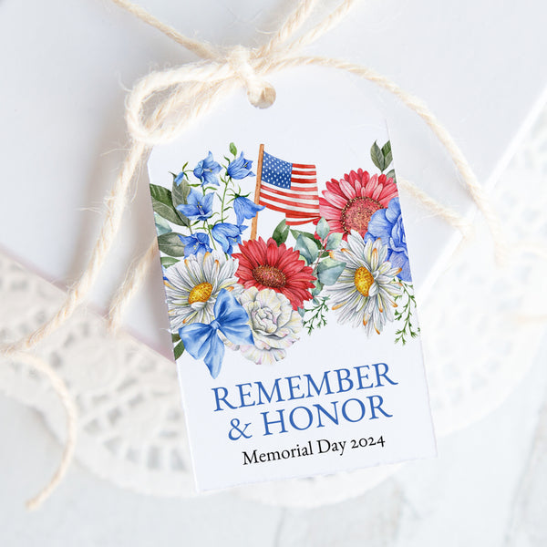 Patriotic Floral Gift Tag - Bold Colors and American Flag - Greengate Images