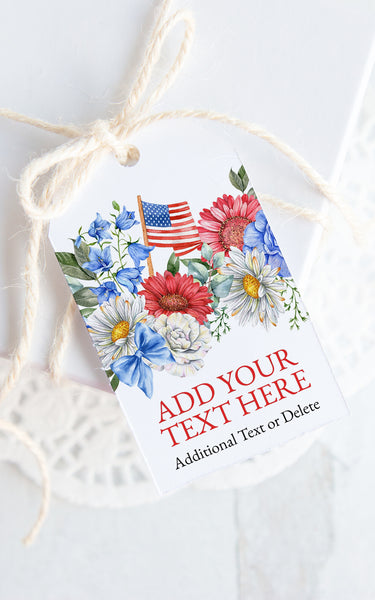Patriotic Floral Gift Tag - Bold Colors and American Flag - Greengate Images