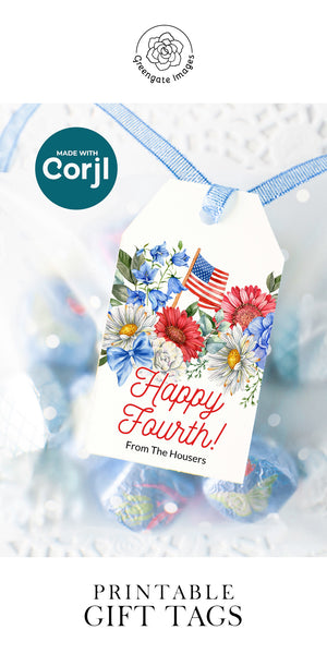 Patriotic Floral Gift Tag - Bold Colors and American Flag - Greengate Images