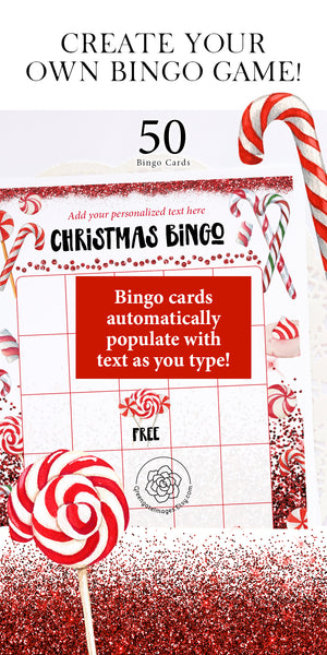 Christmas Bingo Template - Candy Cane Design - Greengate Images