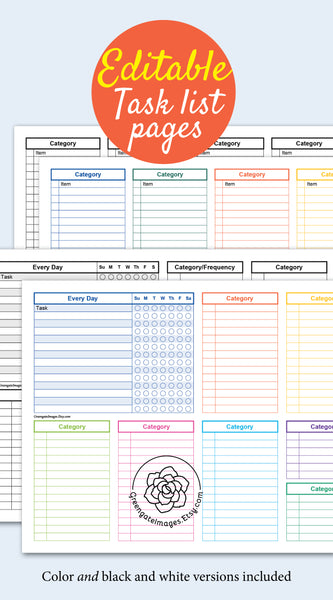 Task Checklist Pages - Editable, color-coded - Greengate Images