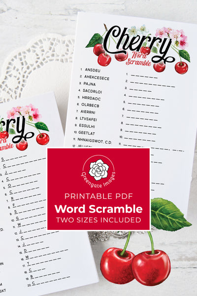 Cherry Word Scramble Game - Printable Digital Download by Greengate Images