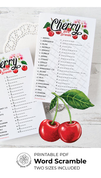 Cherry Word Scramble Game - Printable Digital Download by Greengate Images