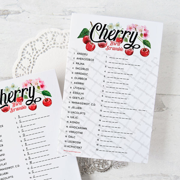 Cherry Word Scramble Game - Printable Digital Download by Greengate Images