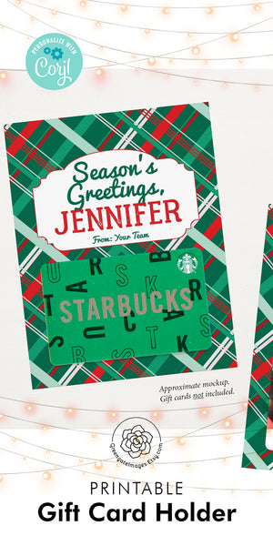Gift Card Holder - Christmas Plaid - Printable Digital Download by Greengate Images