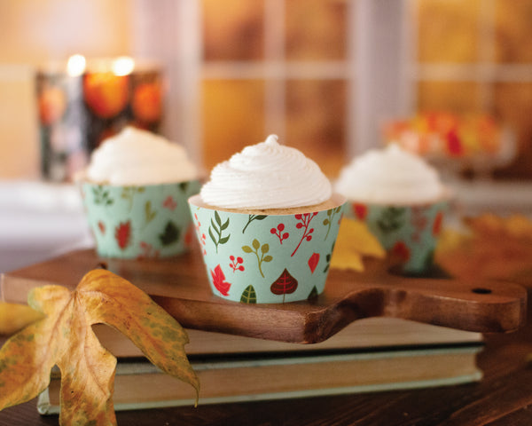 Aqua Fall Leaves Cupcake Wrappers - Greengate Images