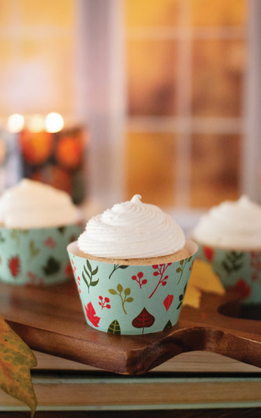 Aqua Fall Leaves Cupcake Wrappers - Greengate Images