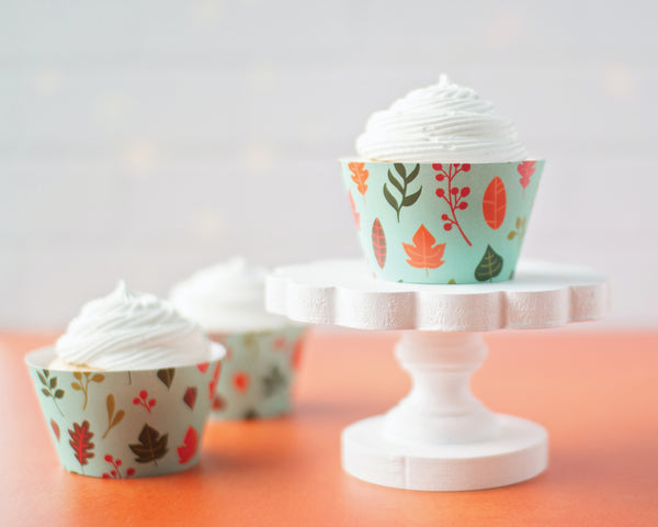 Aqua Fall Leaves Cupcake Wrappers - Greengate Images