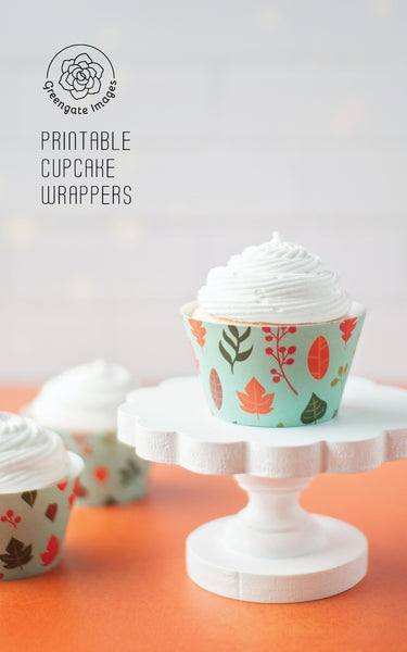 Aqua Fall Leaves Cupcake Wrappers - Greengate Images