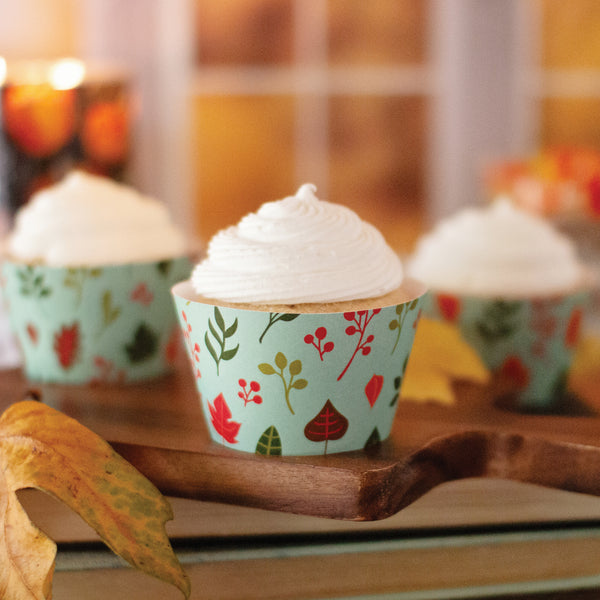 Aqua Fall Leaves Cupcake Wrappers - Greengate Images