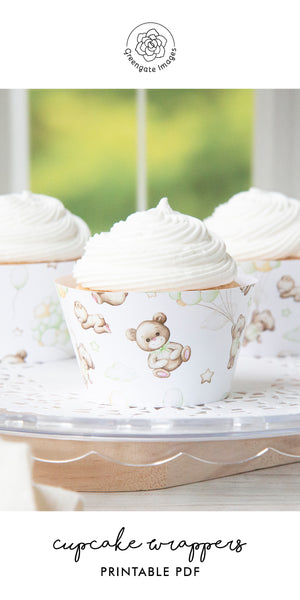 Bears and Green Balloons Cupcake Wrapper - Greengate Images