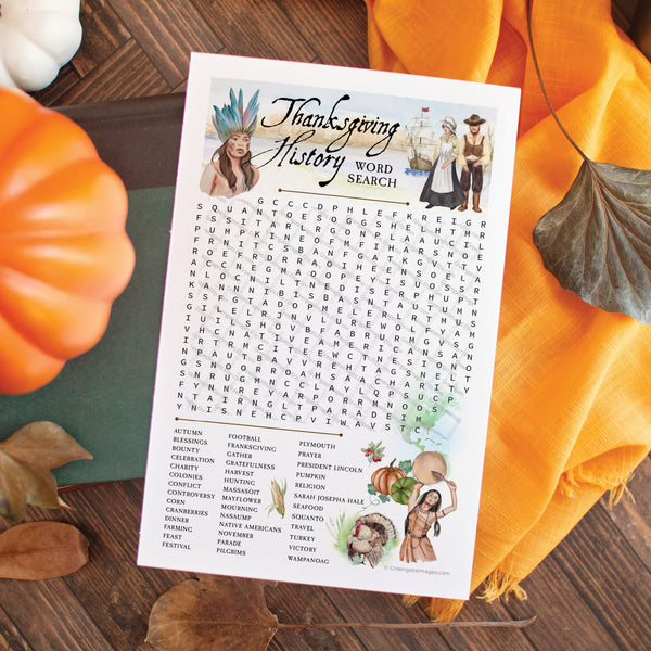 Thanksgiving History Word Find - Printable Digital Download by Greengate Images