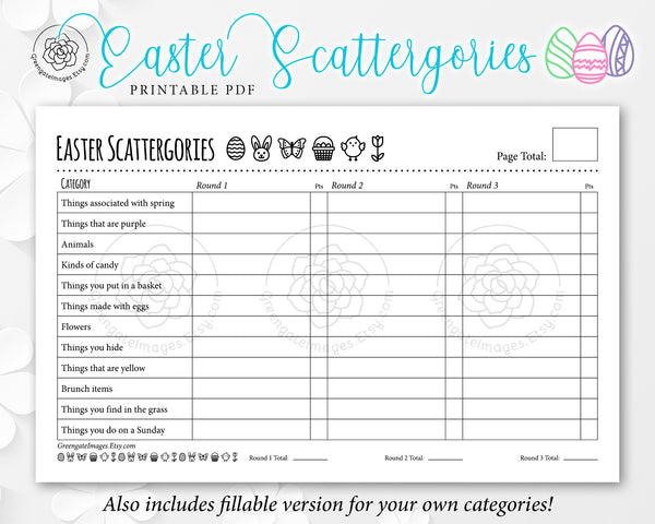 Easter Scattergories - Printable Digital Download by Greengate Images