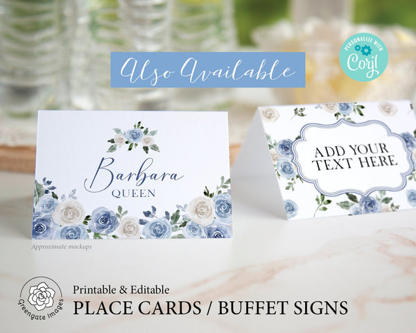 Rose Cupcake Wrappers - Dusty Blue & White - Printable Digital Download by Greengate Images