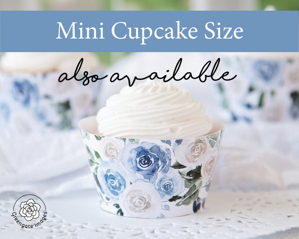 Rose Cupcake Wrappers - Dusty Blue & White - Printable Digital Download by Greengate Images