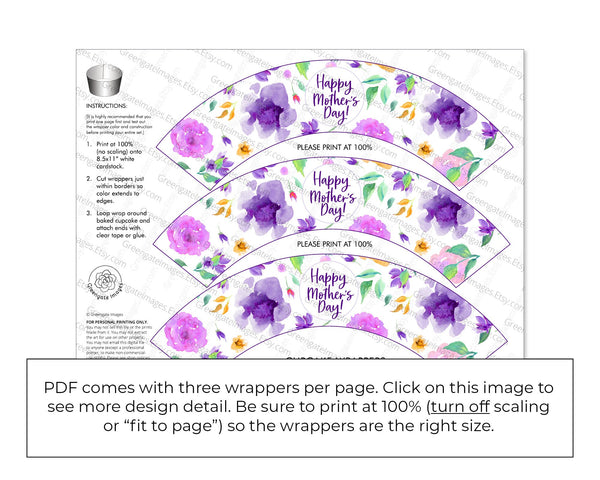 Mother's Day Cupcake Wrappers - Purple Floral - Printable Digital Download by Greengate Images