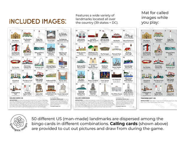 US Landmarks Bingo - Printable Digital Download by Greengate Images