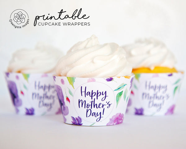 Mother's Day Cupcake Wrappers - Purple Floral - Printable Digital Download by Greengate Images