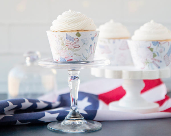 Pastel Patriotic Cupcake Wrappers - Flowers and American Flags - Printable Digital Download by Greengate Images