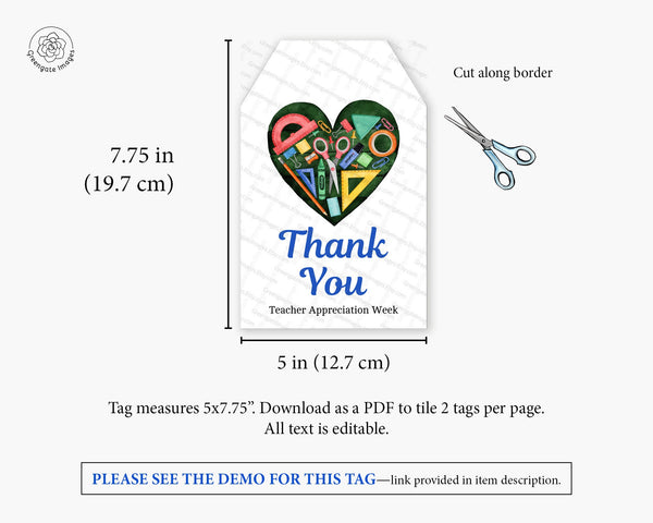 Jumbo Teacher Appreciation Gift Tag - PRINTABLE editable corjl, xl tag, giant for large gifts, really big personalized hang tag. Digital jpg