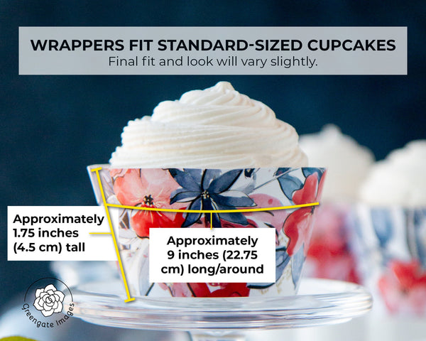 Patriotic Floral Cupcake Wrappers - Red/White/Blue/Gold - Printable Digital Download by Greengate Images