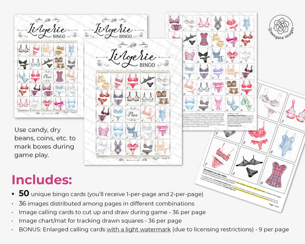 Lingerie Bingo Game - Printable Digital Download by Greengate Images