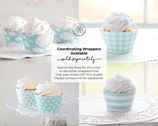 Aqua Cupcake Wrapper - PRINTABLE digital download PDF. Pale turquoise blue solid-colored sleeve for baked cupcakes. More colors available.